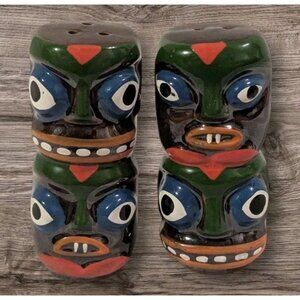Vtg Tiki Totem Pole Salt and Pepper Shakers Ceramic Japan Retro Tropical MCM 3"